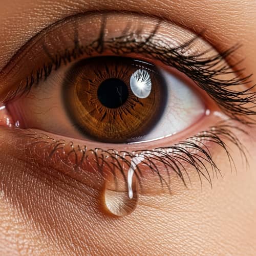 Emotional Human Eye Close-up with Brown Color and Teardrop