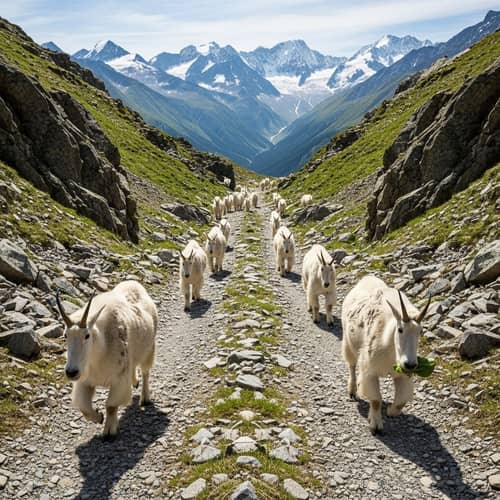 Mountain Goats Galloping Through Majestic Mountains