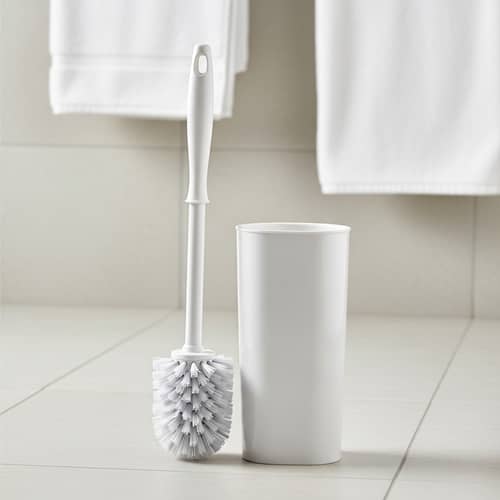 White Plastic Toilet Bowl Brush & Holder Set