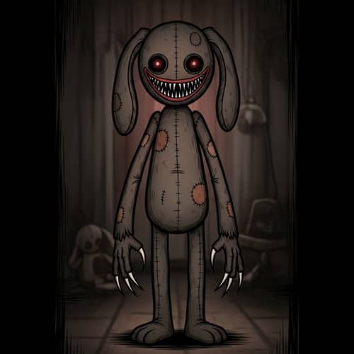 Eerie Stuffed Animal Dog with Long Claws and Razor-Sharp Teeth