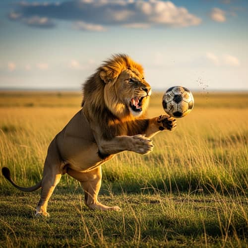 Majestic Lion Playing with Ball in Grassland | Wildlife Photography