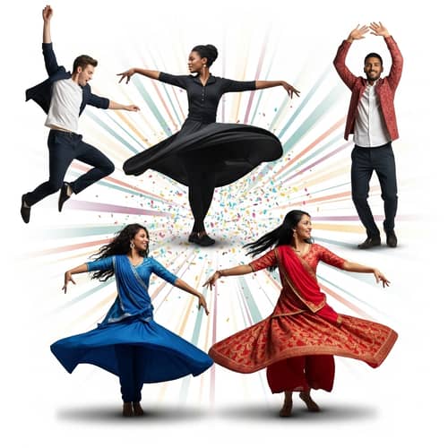 Colorful Festivities: Dancing Figures Celebrate with Joy