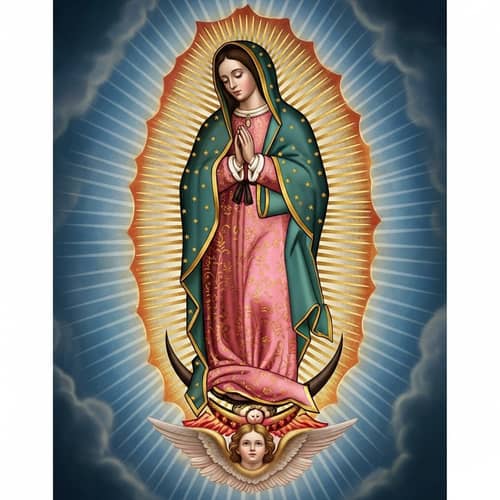 Virgen de Guadalupe Art: Iconic Depiction with Heavenly Light
