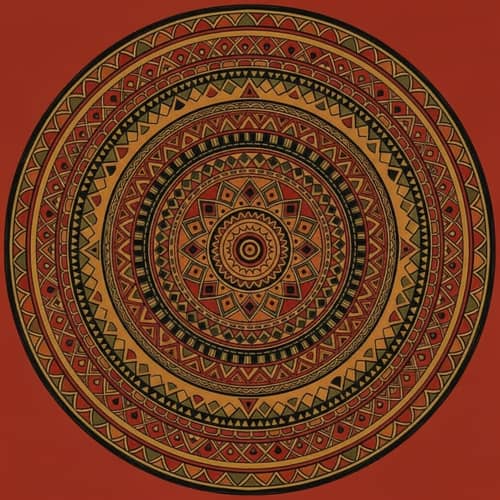 Intricate Earthy Tone Geometric Round Pattern | Hand-Painted Inks