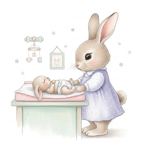 Adorable Newborn Bunny on Changing Table | Tender Scene with Bunny Mommy