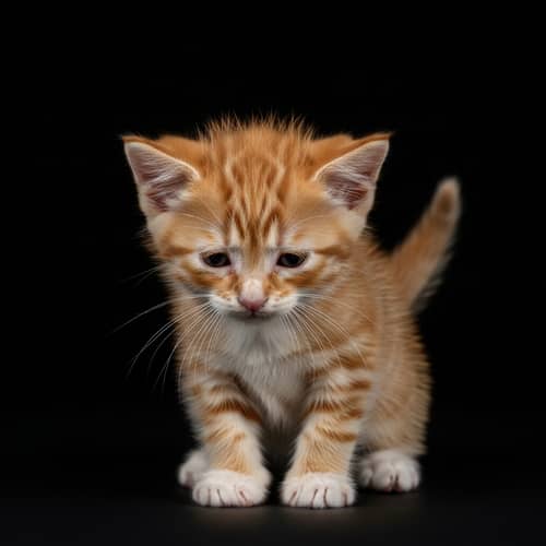 Very Sad Kitten on Black Background - Heartrending Image
