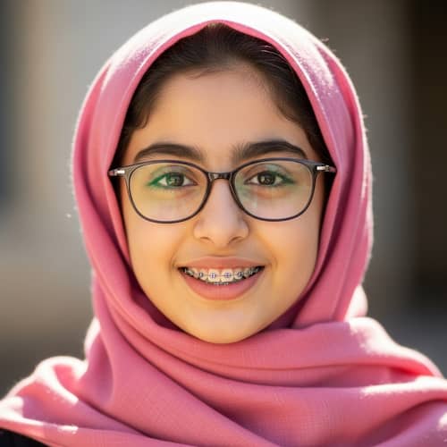 Iranian Girl with Braces and Eyeglasses - Portrait of Joy and Confidence