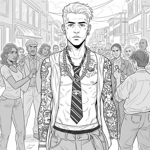 Sketch of a Young Caucasian Man in Pioneer Tie