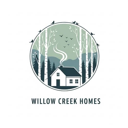 Minimalistic Country House Logo with Birds and Birch
