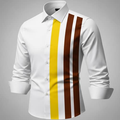 White Shirt with Yellow and Brown Stripes