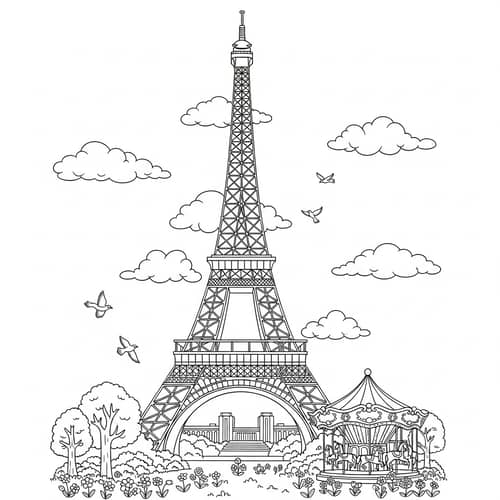 Eiffel Tower Coloring Page for Kids