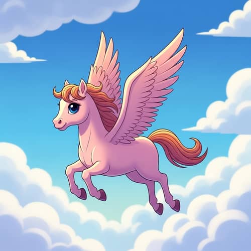 Whimsical Pegasus Soaring Through Clouds