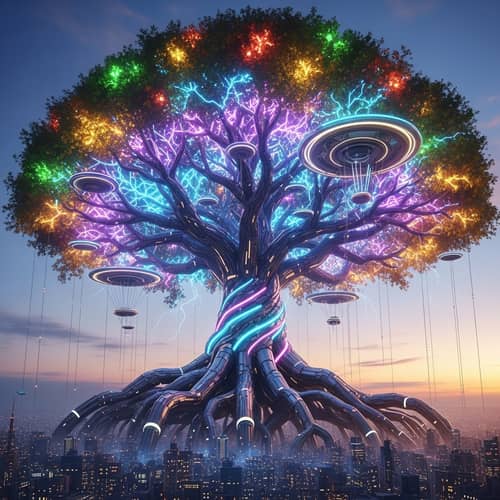 Vibrant and Futuristic Yggdrasil