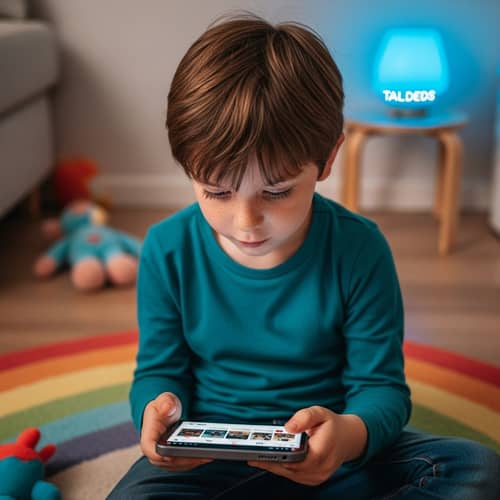 Young Boy Engrossed in Social Media on Smartphone