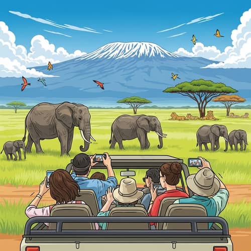 African Safari Adventure: Tourists in Jeep Witnessing Wildlife