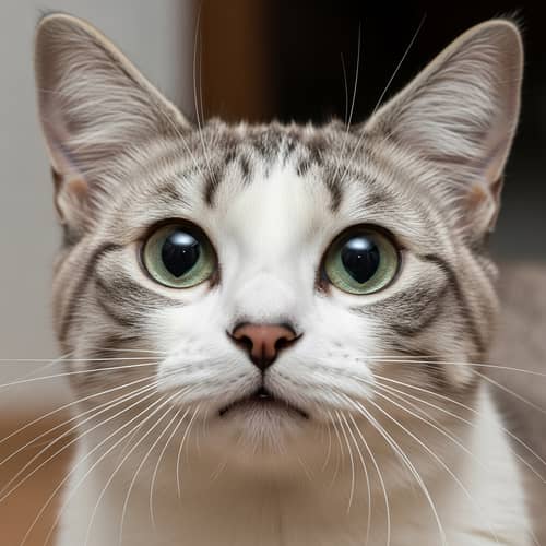Cat Face Close-Up: Big Eyes, Fluffy Fur & Alert Ears