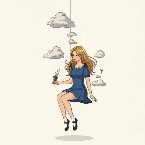 Floating Anime Girl in Dreamlike World