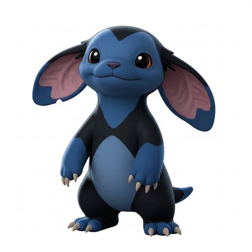 Navy Blue and Black Stitch-Like Alien Character Design