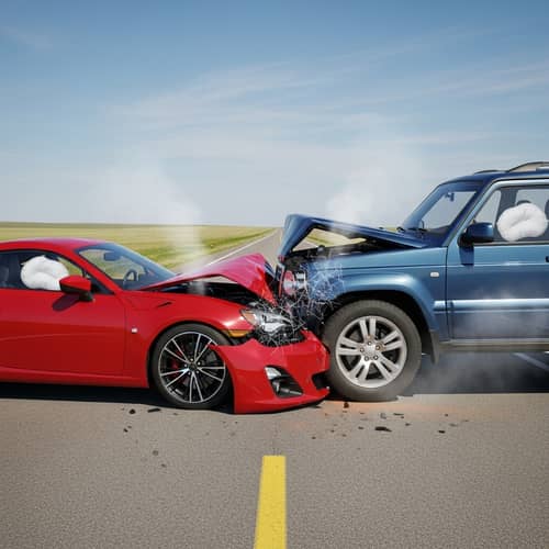 Dramatic Car Crash Scene on Deserted Highway