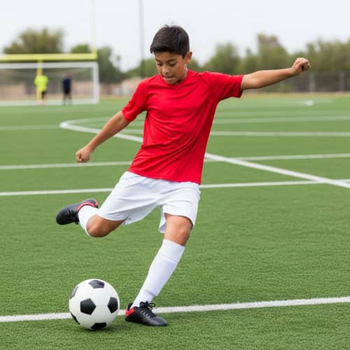 Exciting Soccer Play by a Young Boy