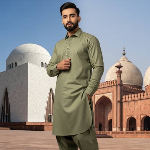 Pakistani Man in Shalwar Kameez at Mazar-e-Quaid & Badshahi Mosque Pakistani Man in Shalwar Kameez at Mazar-e-Quaid & Badshahi Mosque
