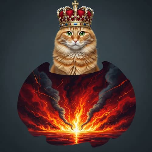 Royal Cat in Fiery Inferno | Unique Artwork