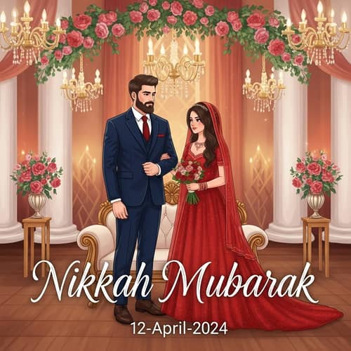 Elegant Nikkah Ceremony: Groom in Dark Blue Suit & Bride in Red Dress - 12-April-2024