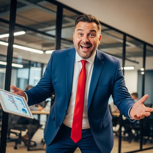 Energetic Overweight Businessman Sales Pitch