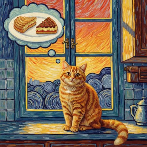 Charming Orange British Cat in Kitchen - Vincent van Gogh Style