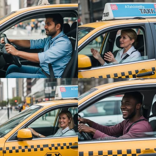 Diverse Taxi Drivers in Urban Setting | Professional Drivers in Action