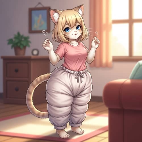 Blonde Blue Eyed Catgirl in Abdl Thick-Diaper & Pink Shirt