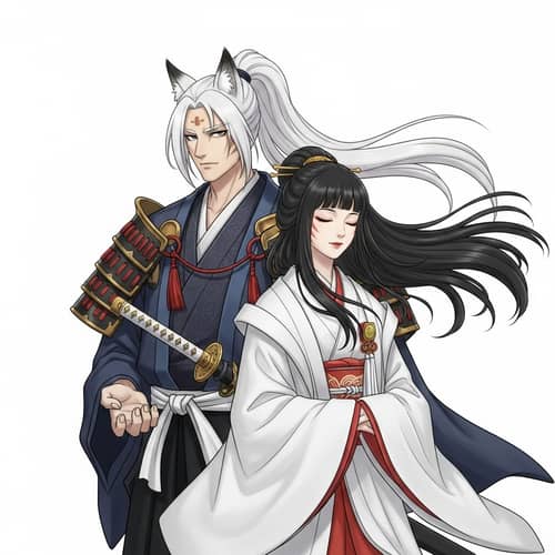 Inuyasha & Kikyo Illustration | Samurai Couple Artwork