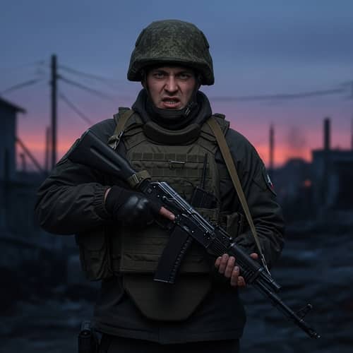 Spetsnaz Soldier with AK12 Rifle - Dusk Urban Warfare Scene