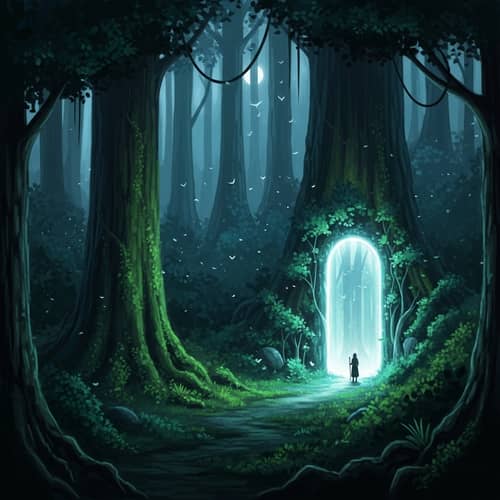 Mystical Forest Scene with Glowing Portal