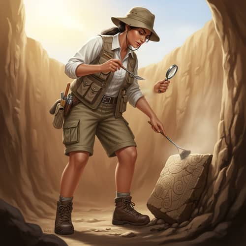 Middle Eastern Female Archaeologist Uncovering Ancient Artifact