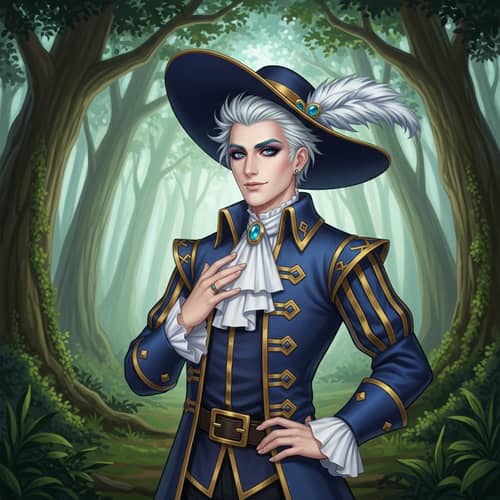 Charismatic Young Man with Flamboyant Style in Lush Forest