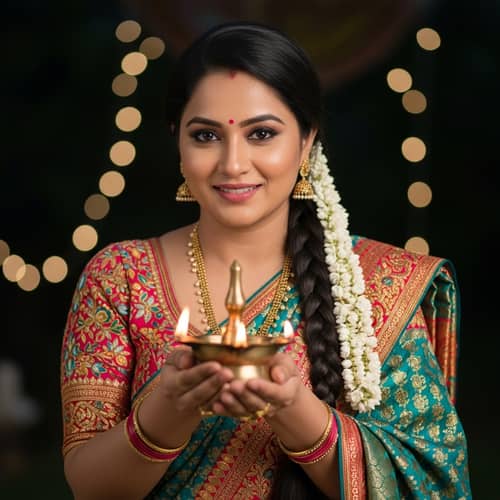 Traditional South Indian Woman in Embroidered Saree | Ethnic Beauty