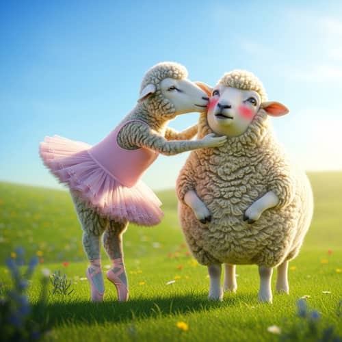 Graceful Sheep Dancer Kissing Surprised Sheep