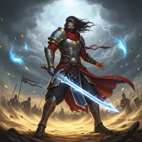 Courageous Middle-Eastern Warrior in Epic Battlefield