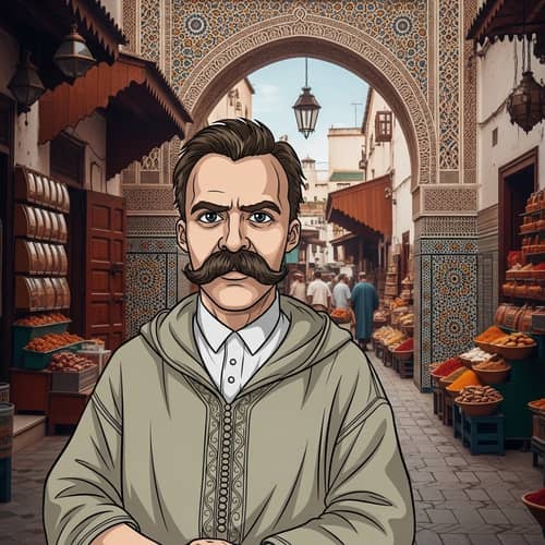 Philosopher Embracing Nietzschean Influence in Moroccan Setting