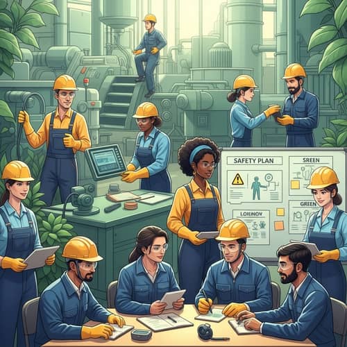 Vibrant Image of Diverse Workers in Green Industrial Health & Safety Setting