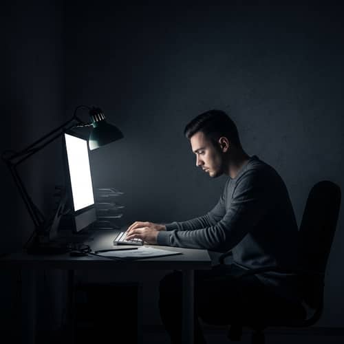 Dimly Lit Office Scene: Feeling Downcast at Work