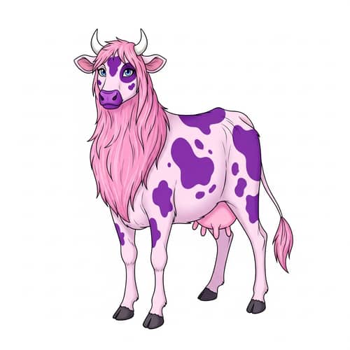 Slender Furry Cow with Celestial Eyes and Pink Fur
