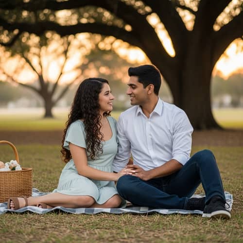 Romantic Scene of Love: Hispanic Woman & South Asian Man