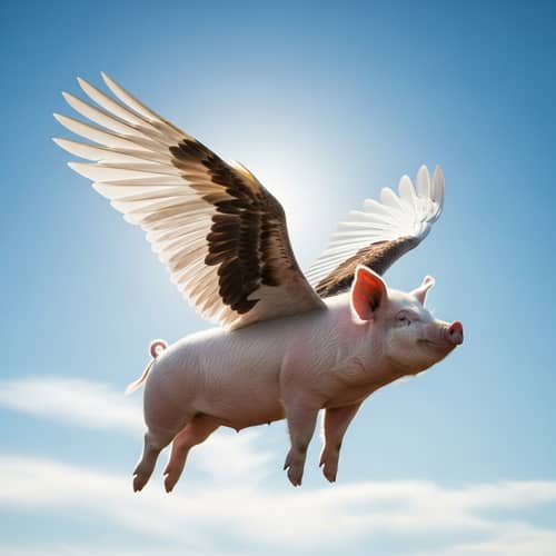 Graceful Winged Pig Soaring High in the Sky