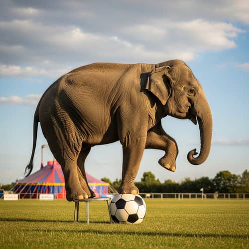 Impressive Elephant Balancing Act on Soccer Ball