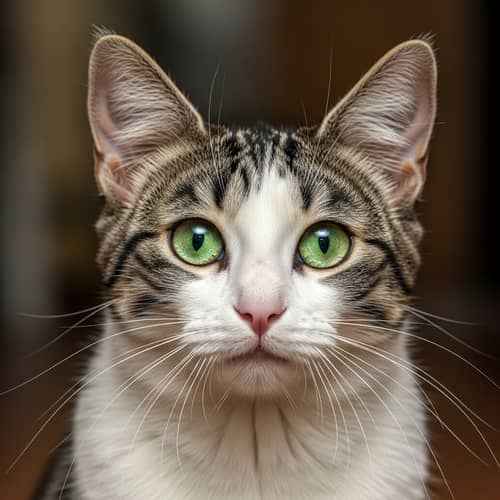 Adorable Domestic Cat with Green Eyes and Soft Fur