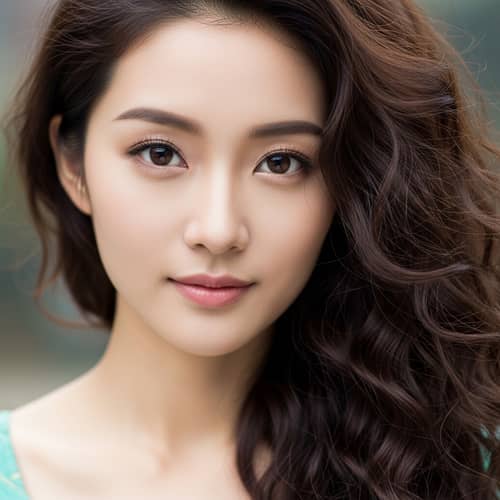 Beautiful Chinese Woman with Big Eyes and Curly Brown Hair