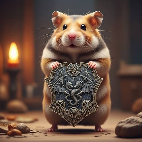 Adorable Hamster with Dragon-Themed Artifact | Enchanting Display