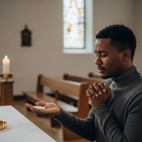 Serene Prayerful Communion in Quiet Religious Setting